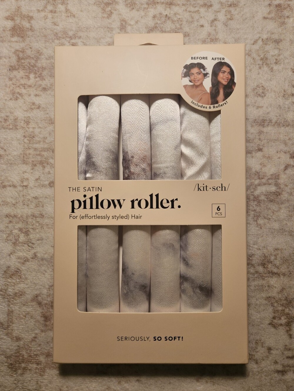 Kitsch Satin Pillow Rollers - Cream Marble (6 pcs)